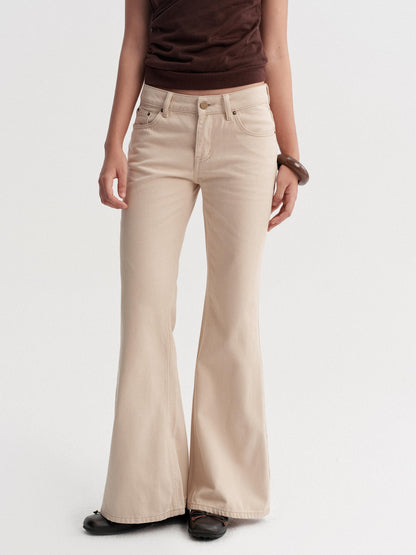 DKZ OFFICIAL Khaki Washed Pocket Button Natural Waist Micro Flare Women&