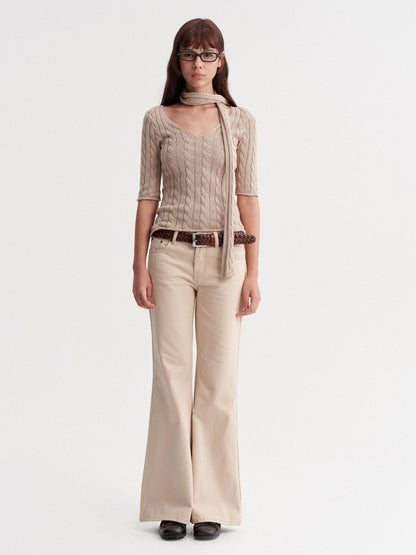DKZ OFFICIAL Khaki Washed Pocket Button Natural Waist Micro Flare Women&