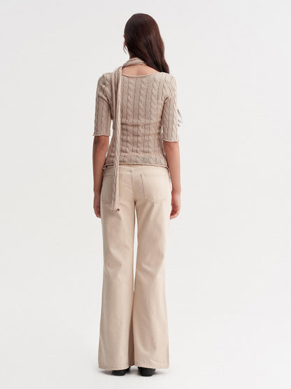 DKZ OFFICIAL Khaki Washed Pocket Button Natural Waist Micro Flare Women&
