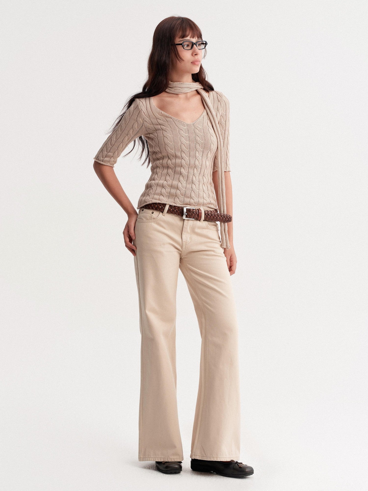 DKZ OFFICIAL Khaki Washed Pocket Button Natural Waist Micro Flare Women&