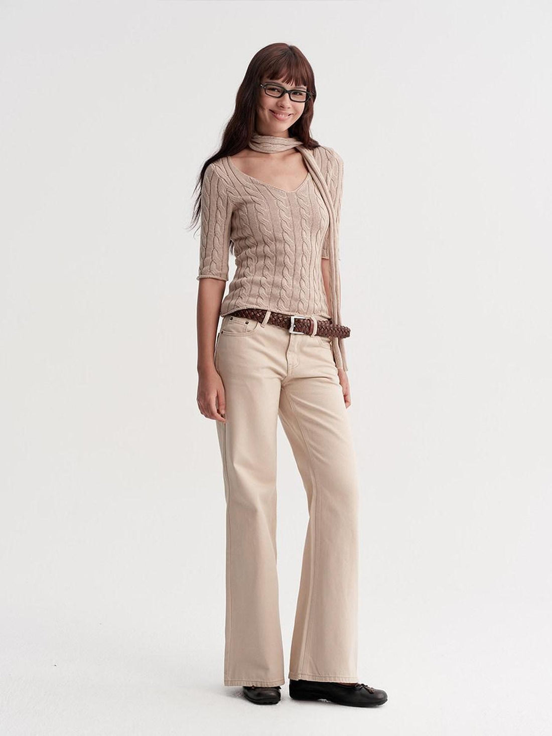 DKZ OFFICIAL Khaki Washed Pocket Button Natural Waist Micro Flare Women&