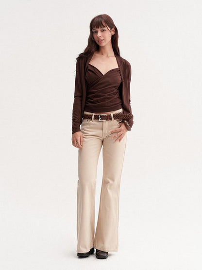 DKZ OFFICIAL Khaki Washed Pocket Button Natural Waist Micro Flare Women&