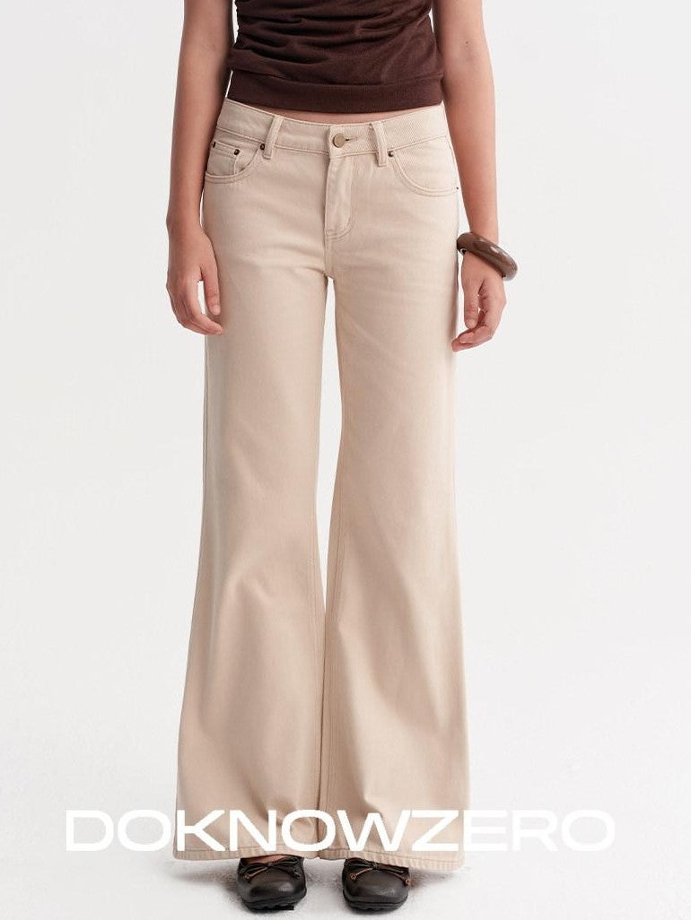 DKZ OFFICIAL Khaki Washed Pocket Button Natural Waist Micro Flare Women&