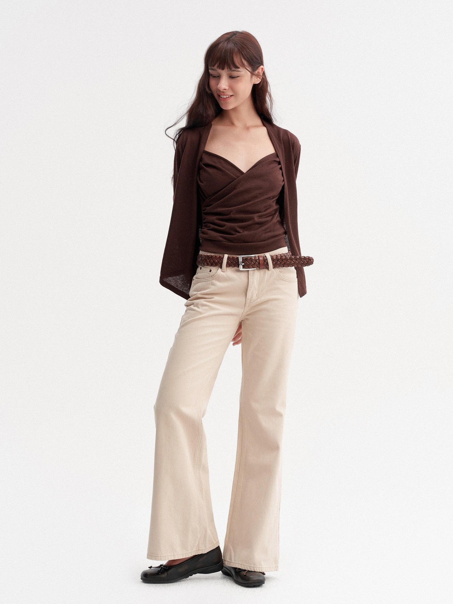 DKZ OFFICIAL Khaki Washed Pocket Button Natural Waist Micro Flare Women&