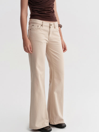 DKZ OFFICIAL Khaki Washed Pocket Button Natural Waist Micro Flare Women&