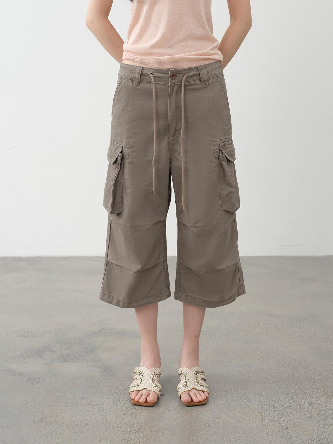 DKZ OFFICIAL Khaki Waterwash Vintage Distressed Pocket Straight Women&