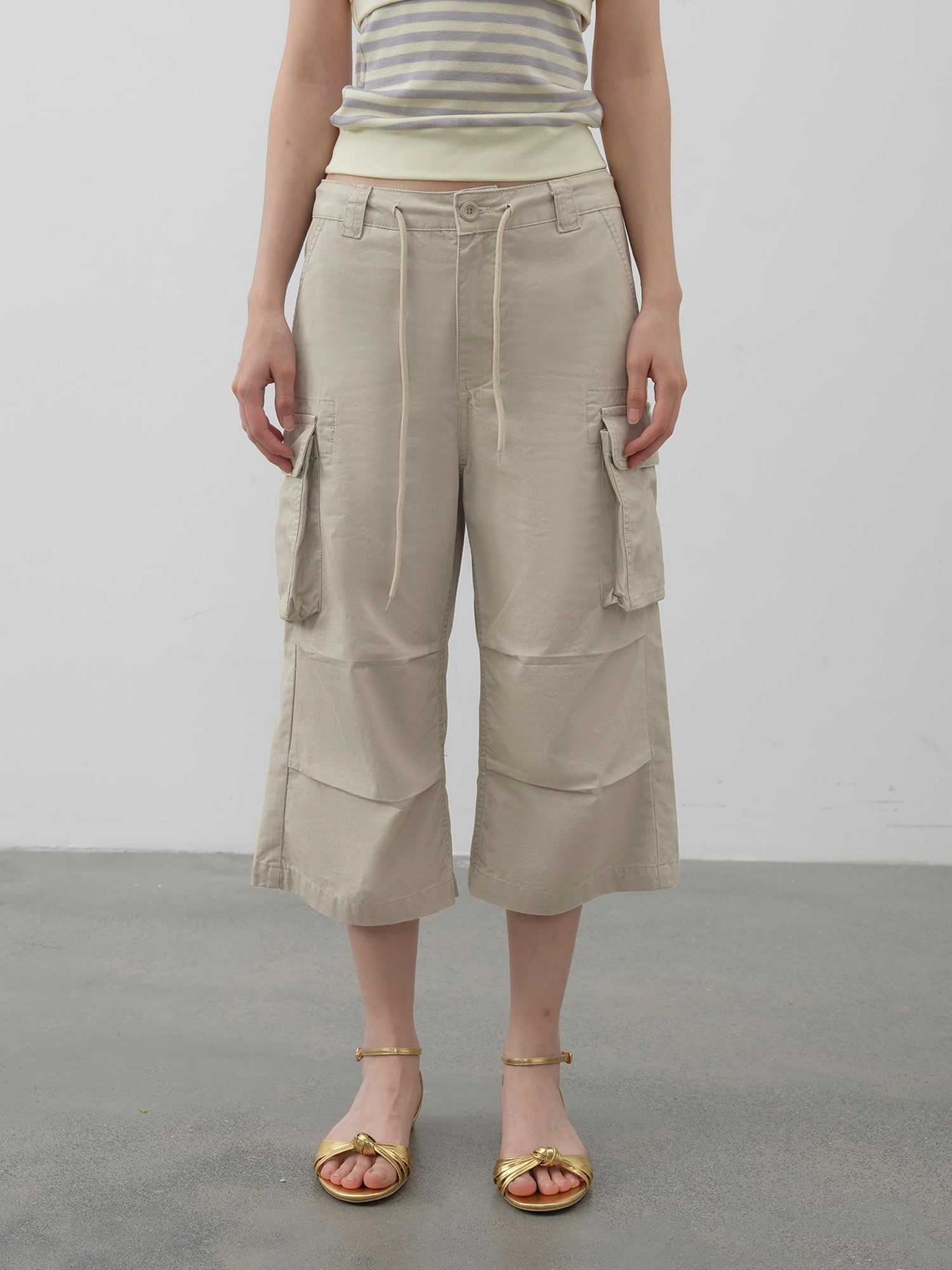 DKZ OFFICIAL Khaki Waterwash Vintage Distressed Pocket Straight Women&