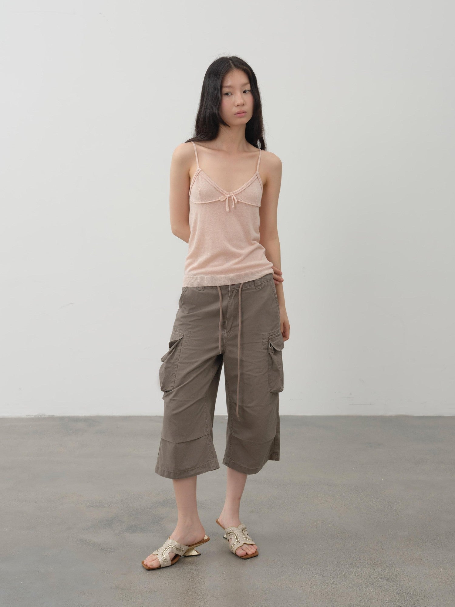 DKZ OFFICIAL Khaki Waterwash Vintage Distressed Pocket Straight Women&