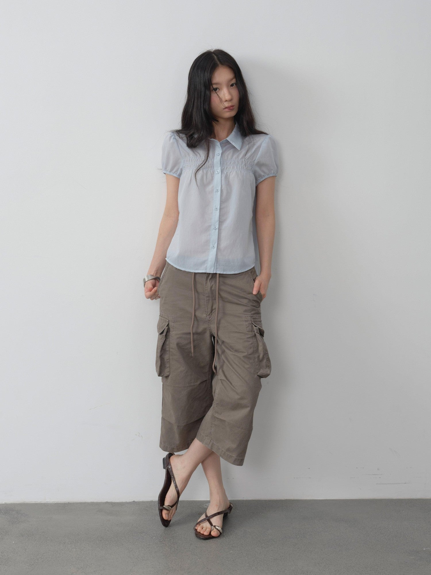 DKZ OFFICIAL Khaki Waterwash Vintage Distressed Pocket Straight Women&