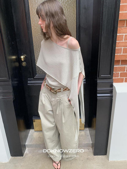 DKZ OFFICIAL Knit Cape V-neck Open Cardigan Two Piece Women&