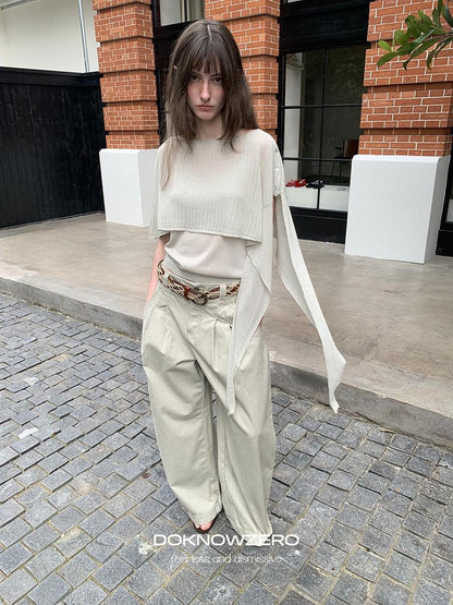 DKZ OFFICIAL Knit Cape V-neck Open Cardigan Two Piece Women&