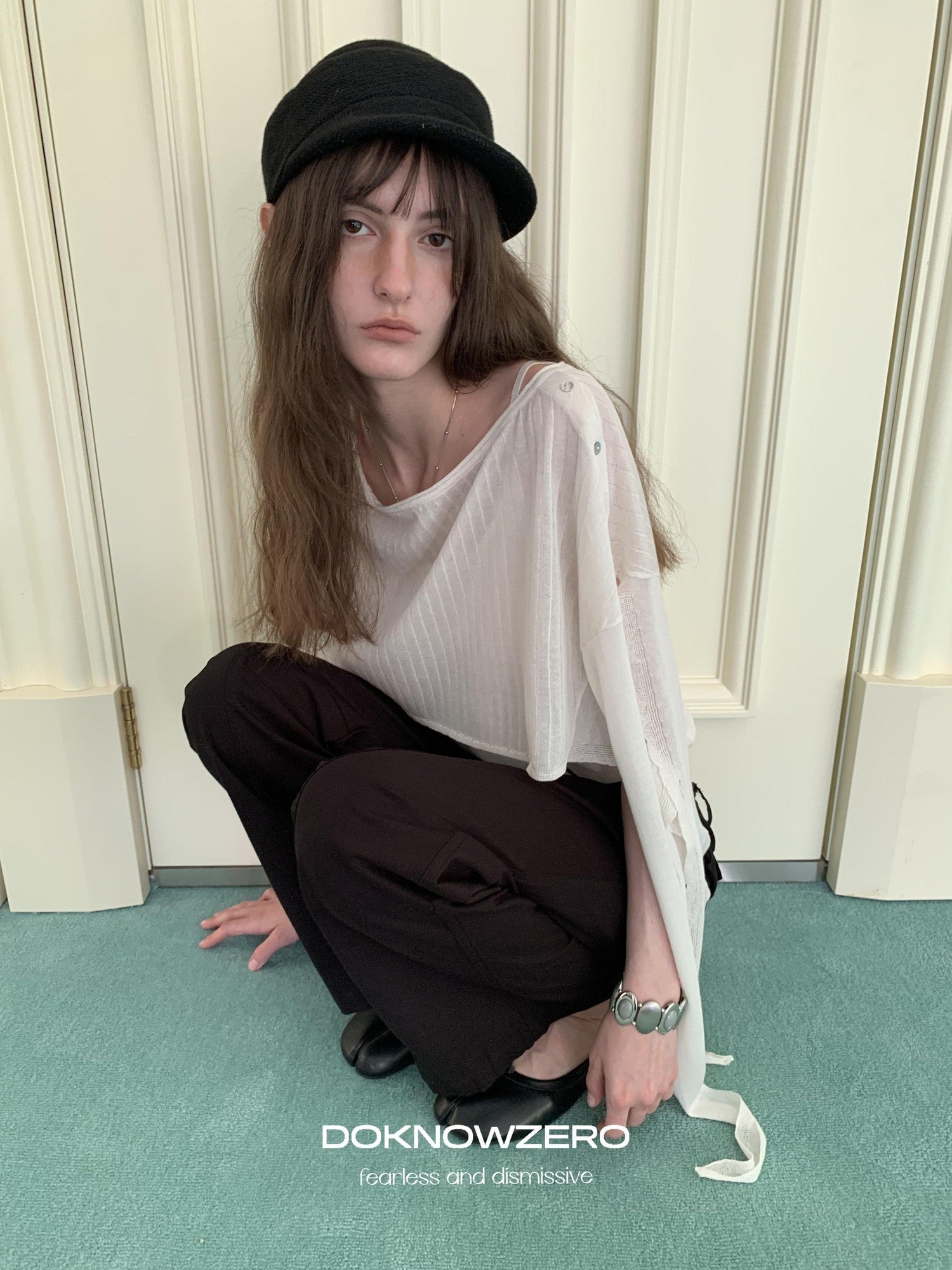 DKZ OFFICIAL Knit Cape V-neck Open Cardigan Two Piece Women&