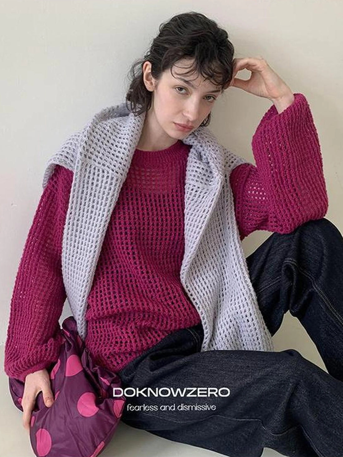 DKZ OFFICIAL Knit Lace Out Sweater Women&