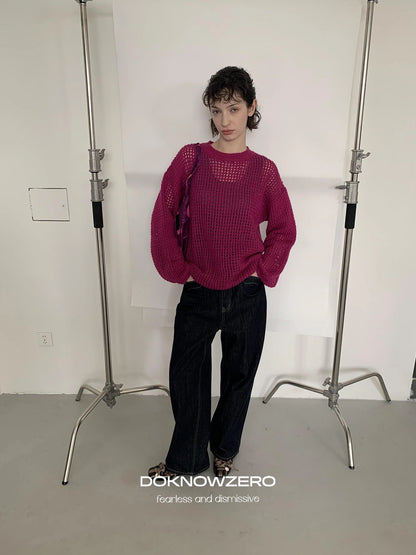 DKZ OFFICIAL Knit Lace Out Sweater Women&