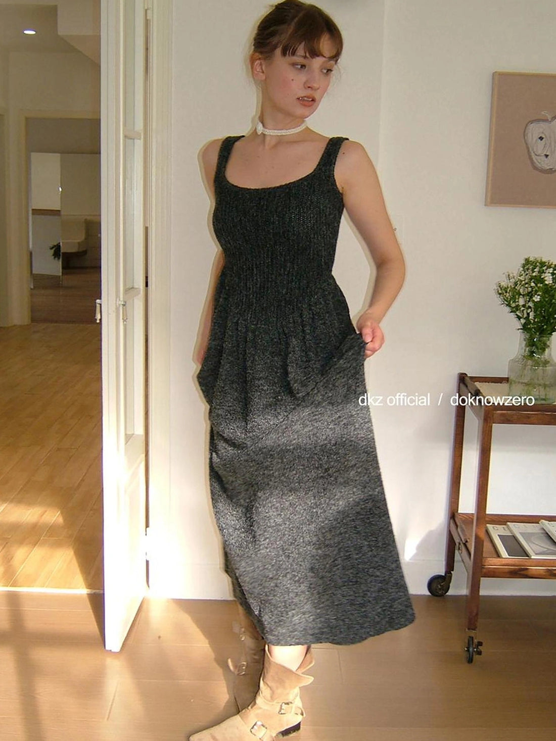 DKZ OFFICIAL Knit Vest Dress For Women Autumn Winter Long Skirt