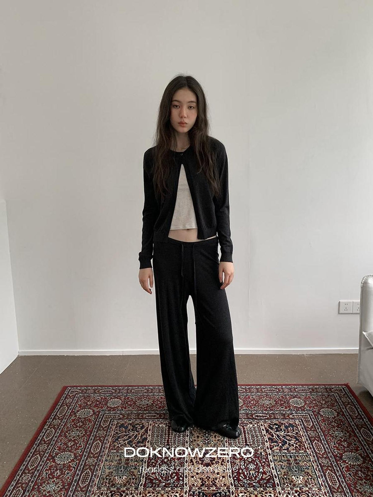DKZ OFFICIAL Knitted Button Cardigan Elastic Waist Women&