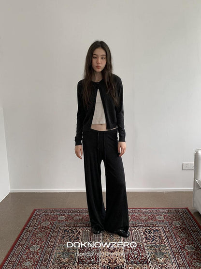 DKZ OFFICIAL Knitted Button Cardigan Elastic Waist Women&