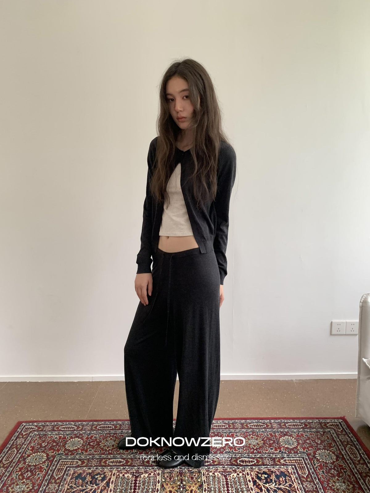 DKZ OFFICIAL Knitted Button Cardigan Elastic Waist Women&