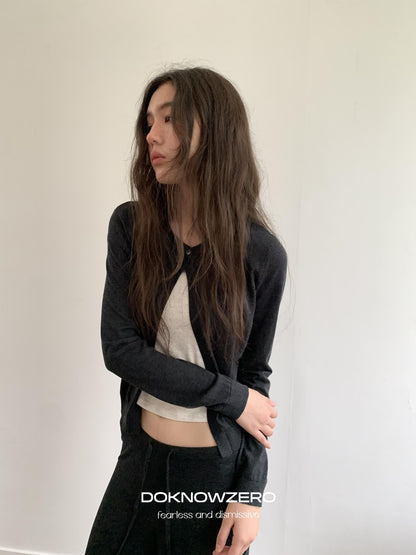 DKZ OFFICIAL Knitted Button Cardigan Elastic Waist Women&