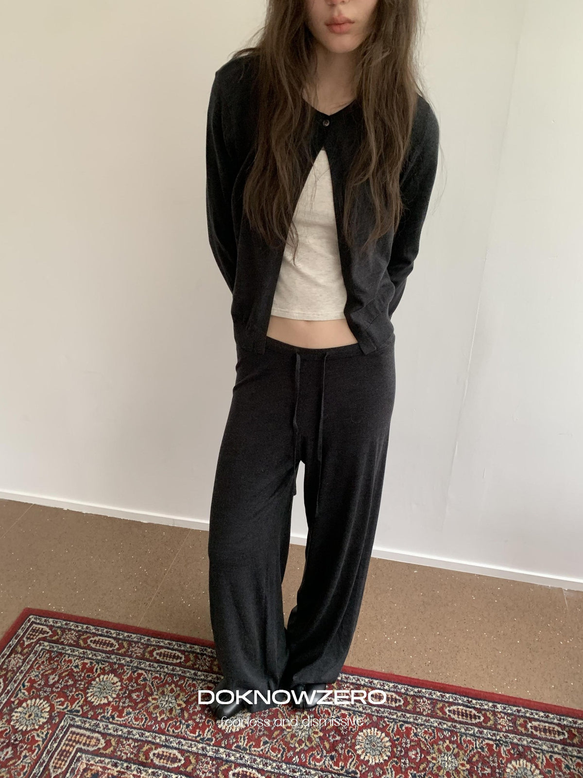 DKZ OFFICIAL Knitted Button Cardigan Elastic Waist Women&