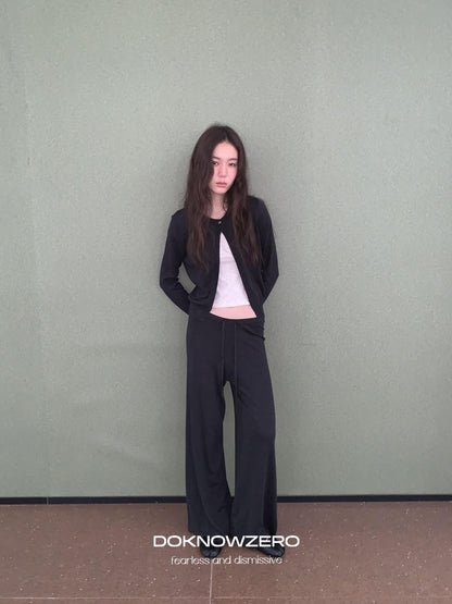 DKZ OFFICIAL Knitted Button Cardigan Elastic Waist Women&