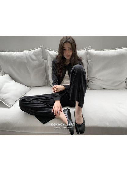 DKZ OFFICIAL Knitted Button Cardigan Elastic Waist Women&