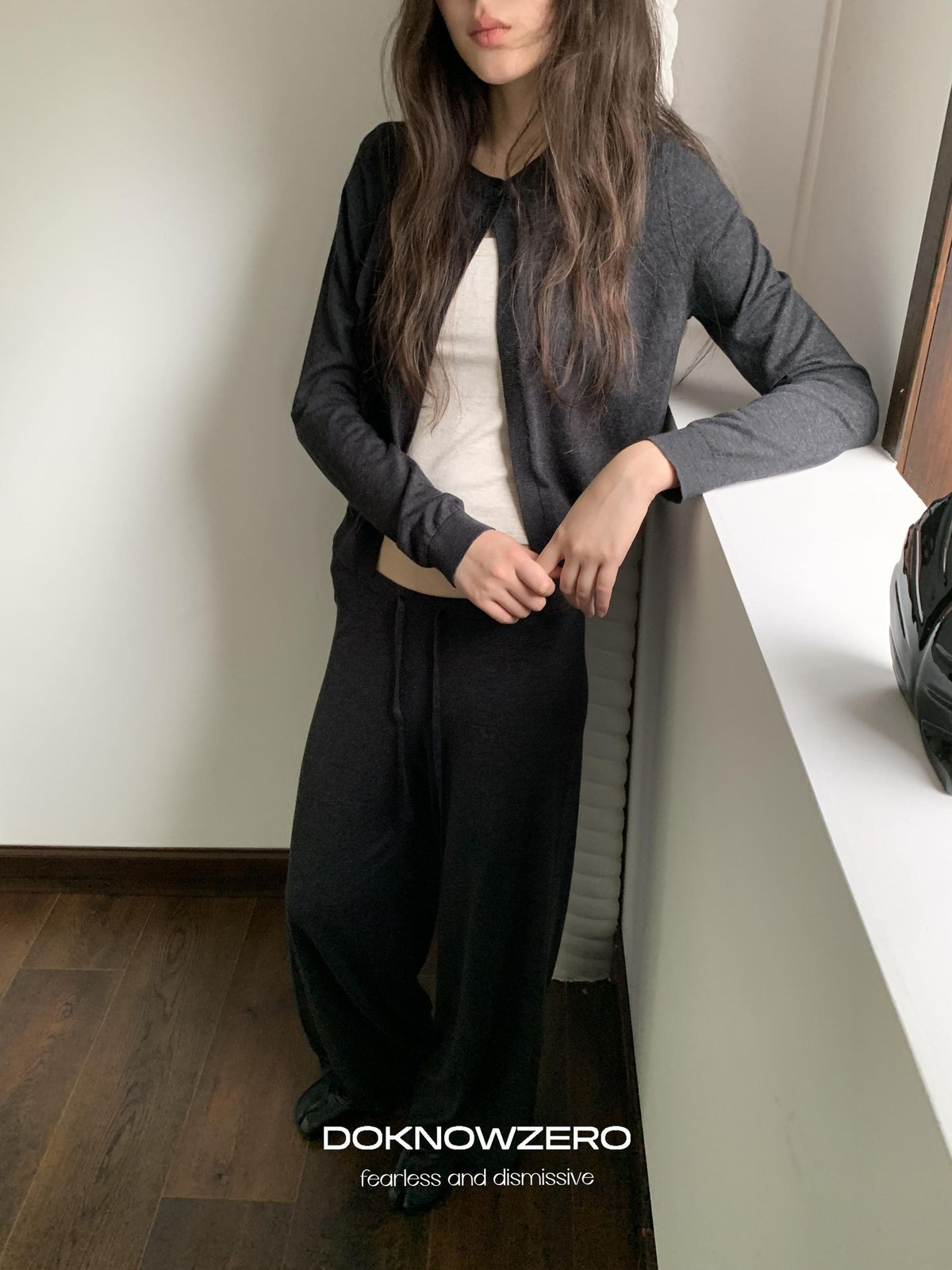DKZ OFFICIAL Knitted Button Cardigan Elastic Waist Women&