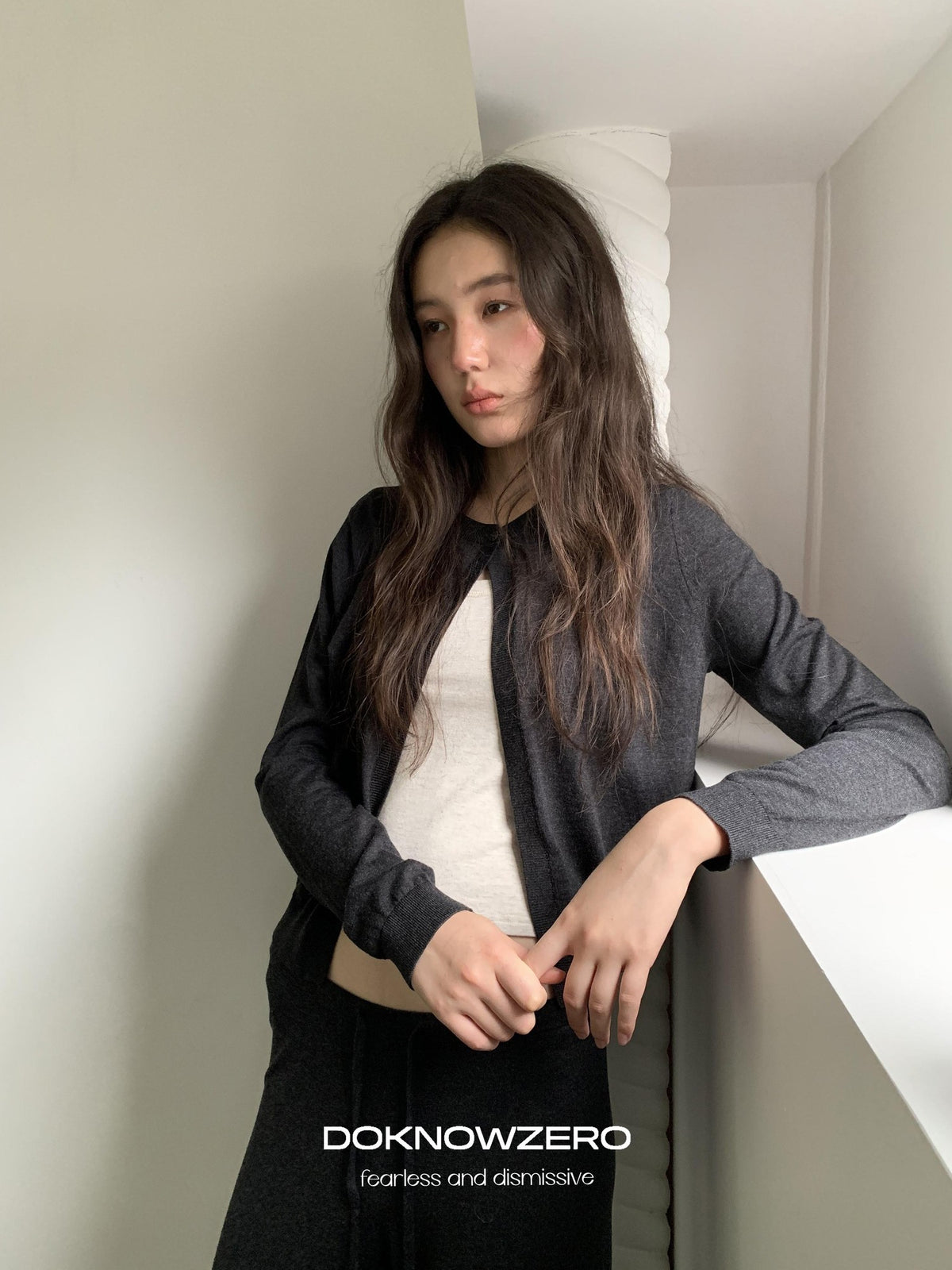 DKZ OFFICIAL Knitted Button Cardigan Elastic Waist Women&