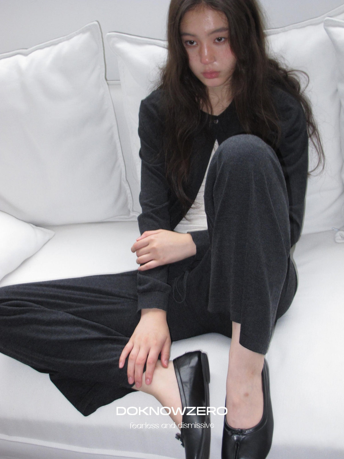 DKZ OFFICIAL Knitted Button Cardigan Elastic Waist Women&