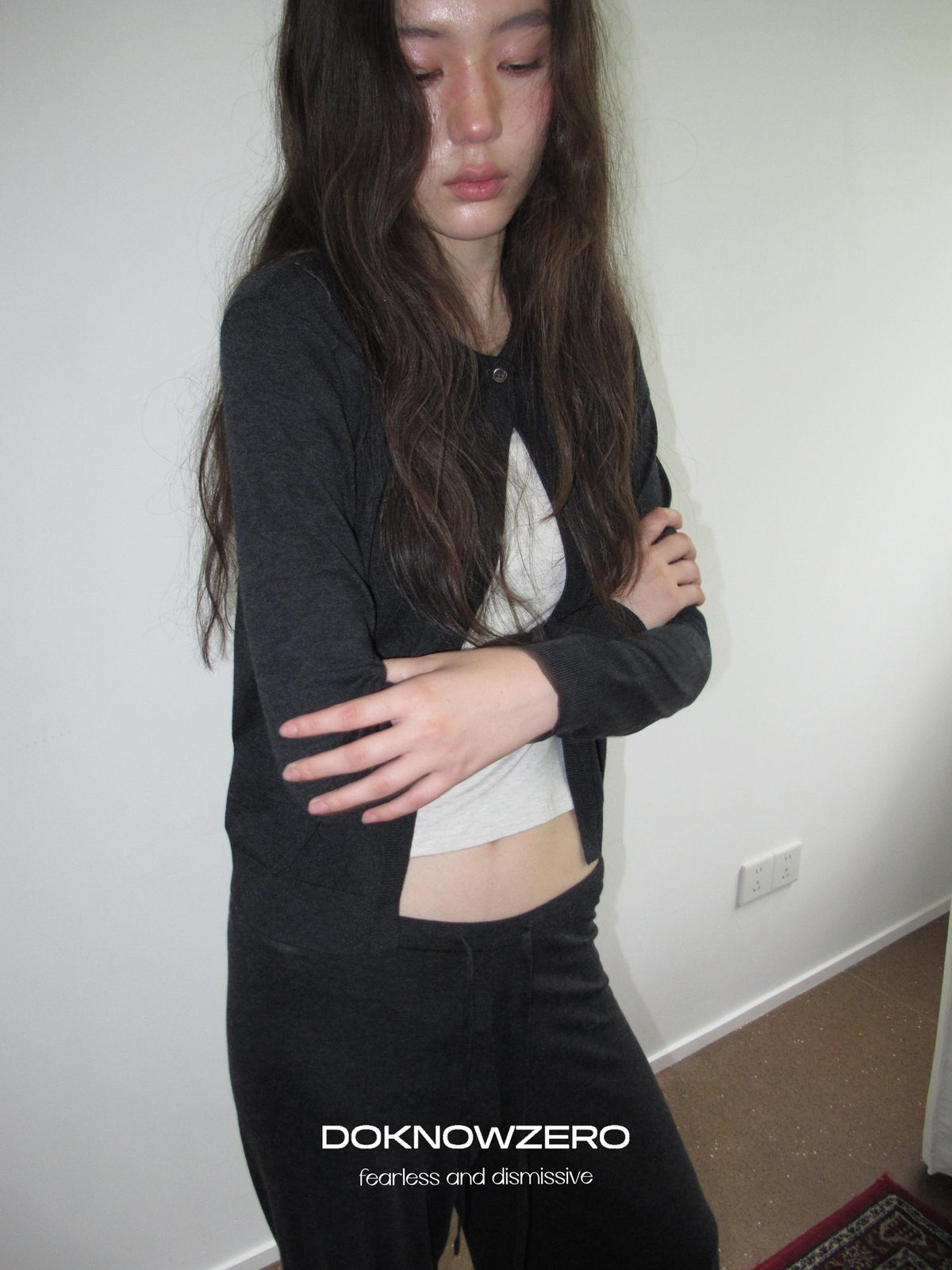 DKZ OFFICIAL Knitted Button Cardigan Elastic Waist Women&
