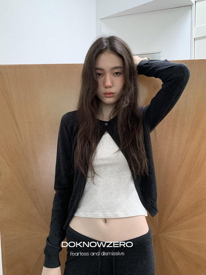 DKZ OFFICIAL Knitted Button Cardigan Elastic Waist Women&