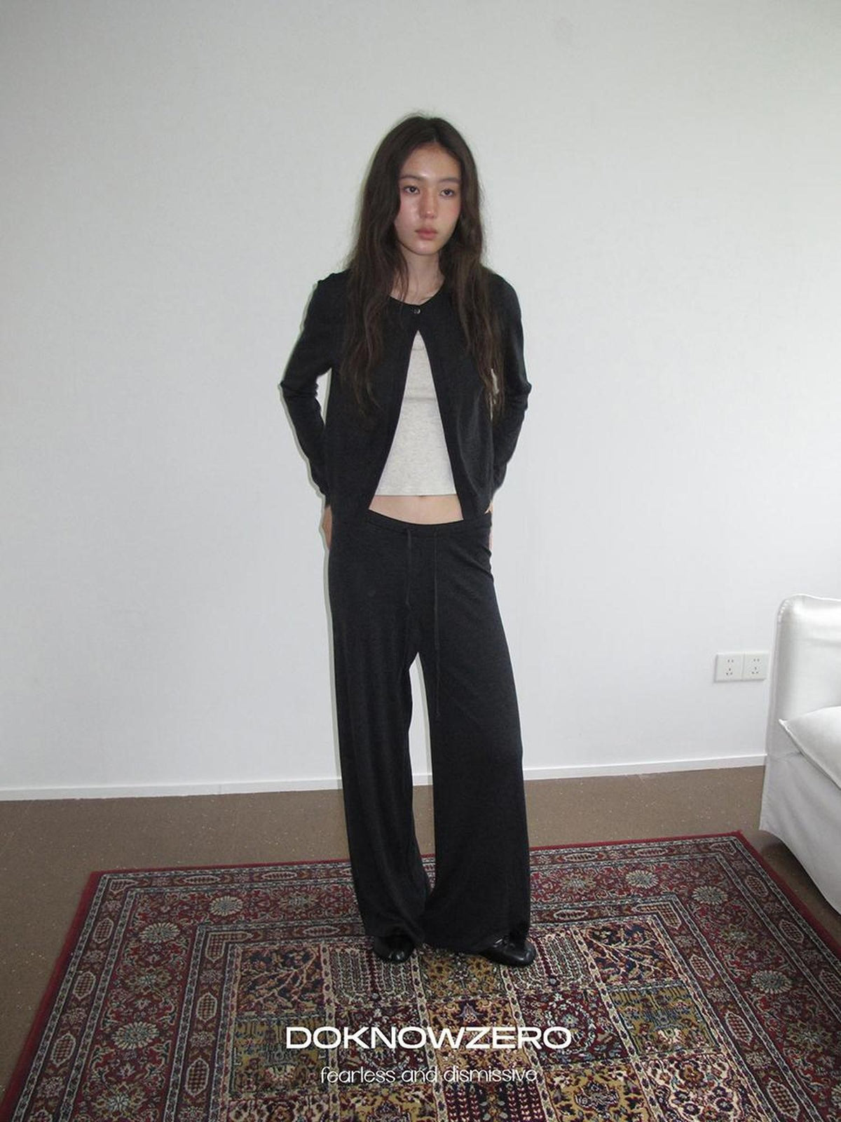 DKZ OFFICIAL Knitted Button Cardigan Elastic Waist Women&