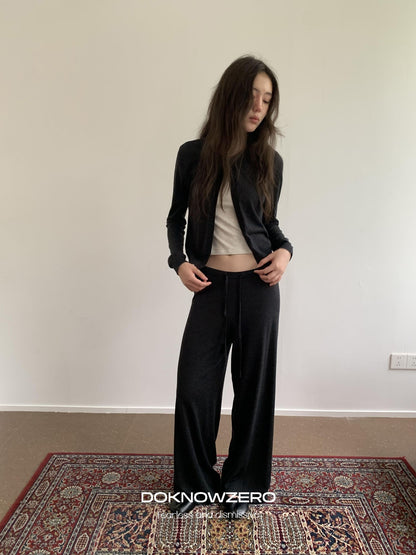 DKZ OFFICIAL Knitted Button Cardigan Elastic Waist Women&