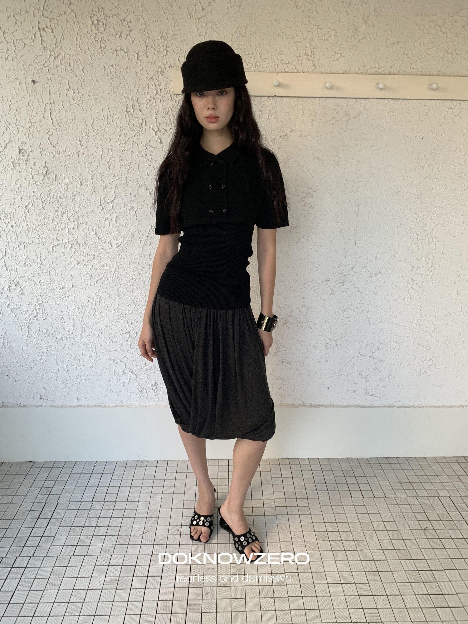 DKZ OFFICIAL Knitted Double Row Button Capelet Two Piece Women&