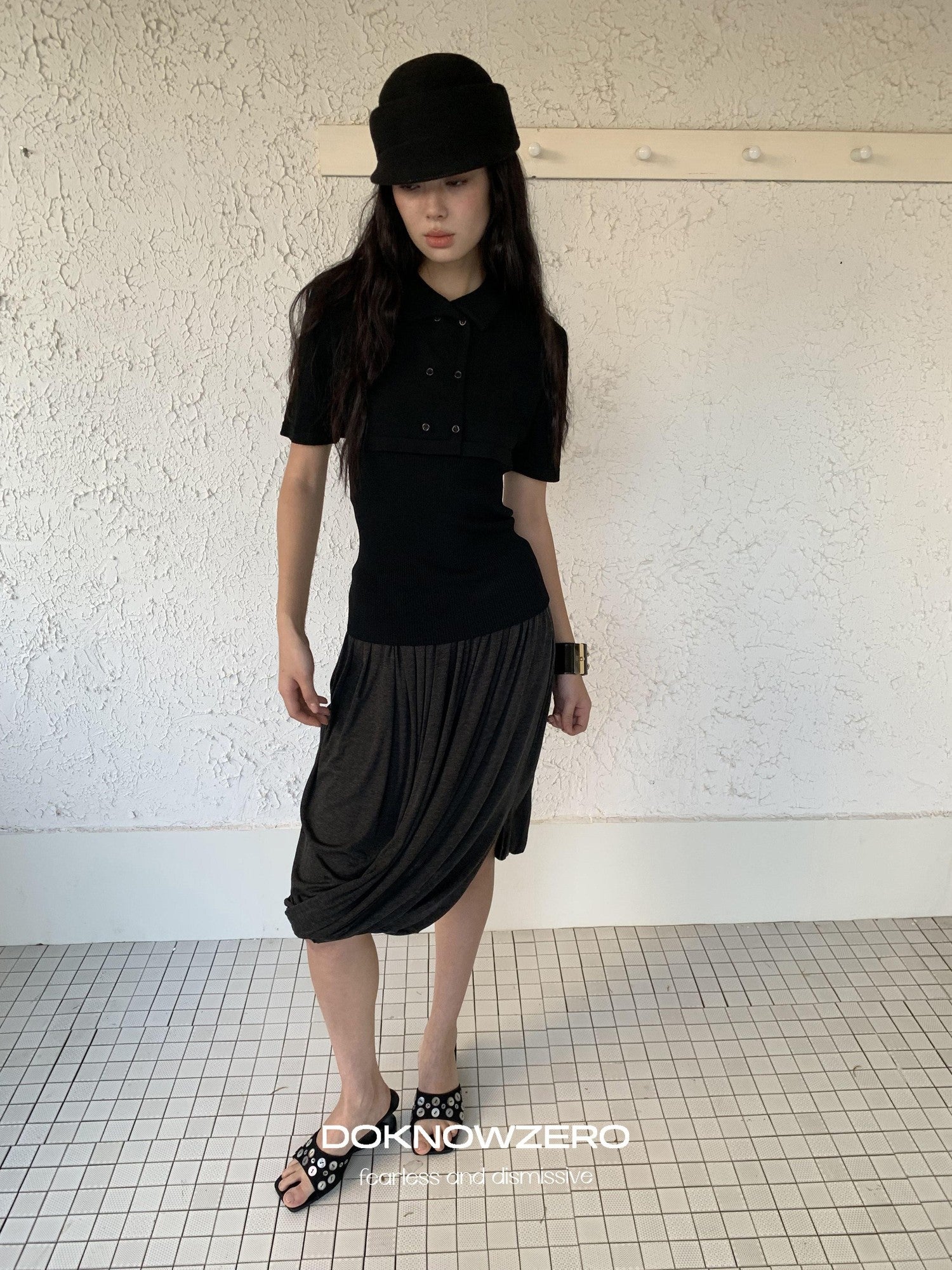 DKZ OFFICIAL Knitted Double Row Button Capelet Two Piece Women&