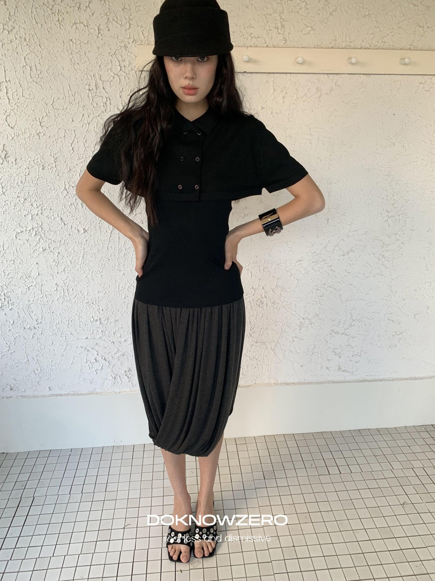 DKZ OFFICIAL Knitted Double Row Button Capelet Two Piece Women&