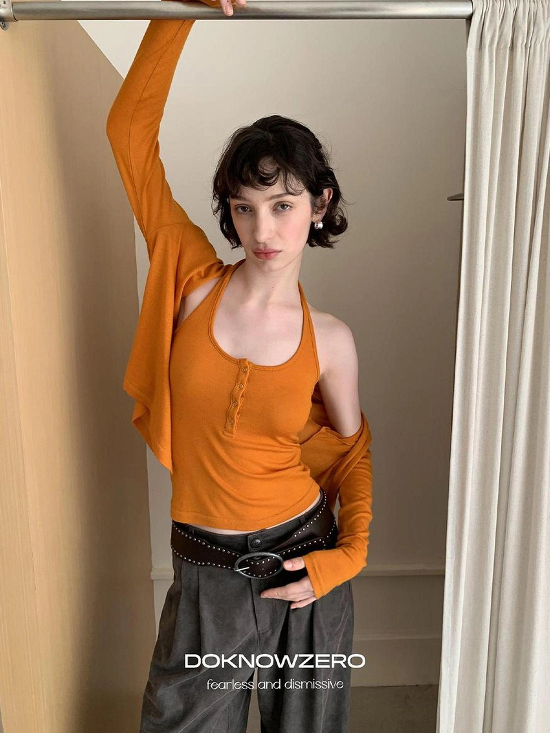 DKZ OFFICIAL Knitted Halter Vest And Cardigan Two Piece Set