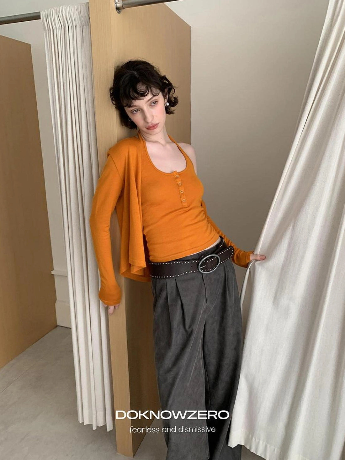 DKZ OFFICIAL Knitted Halter Vest And Cardigan Two Piece Set