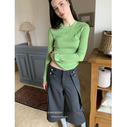 DKZ_OFFICIAL_Knitted_Round_Neck_Slim_Fit_Solid_Women&