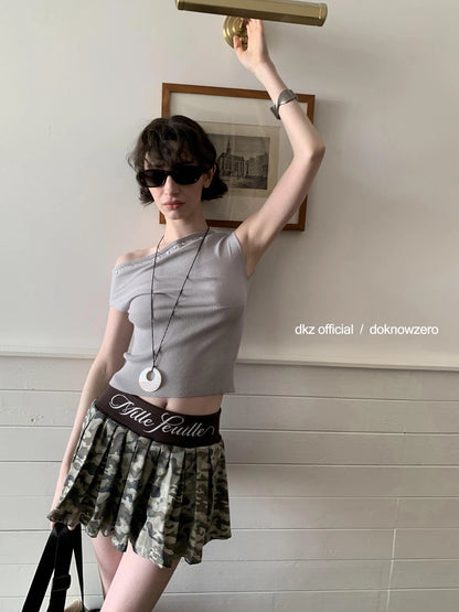 DKZ OFFICIAL Knitted Waist Camouflage A Line Skirt
