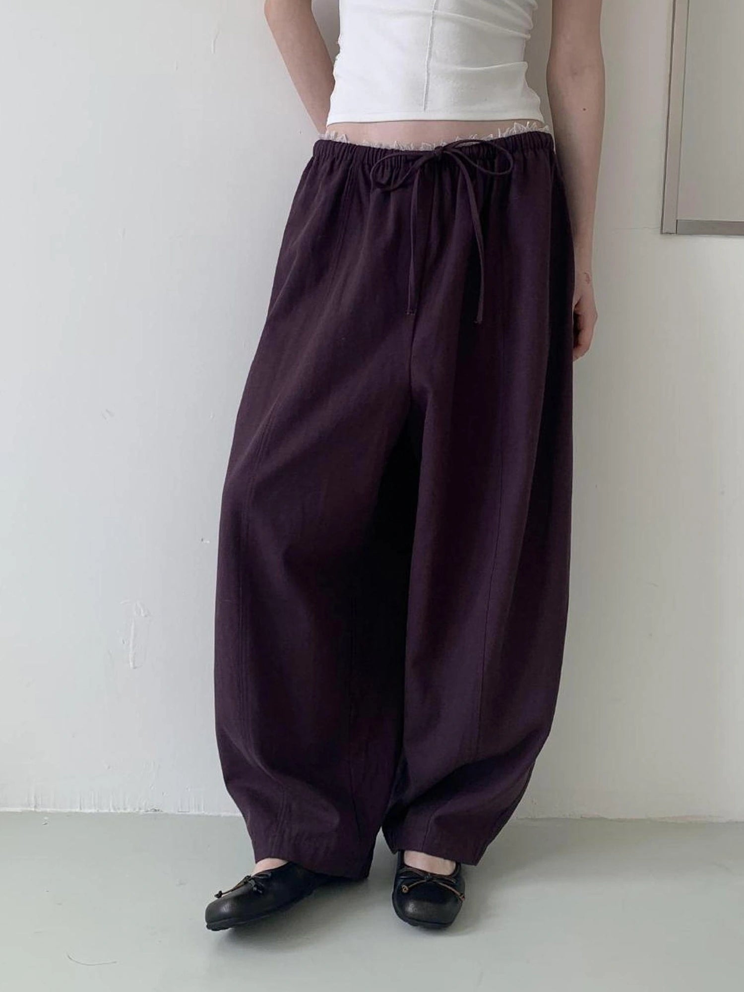 DKZ OFFICIAL Lace Panel Relaxed Fit Pull On Trousers
