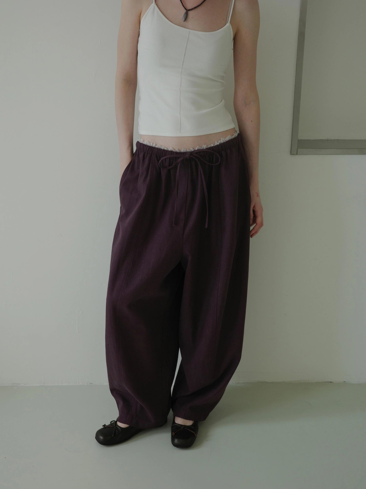 DKZ OFFICIAL Lace Panel Relaxed Fit Pull On Trousers