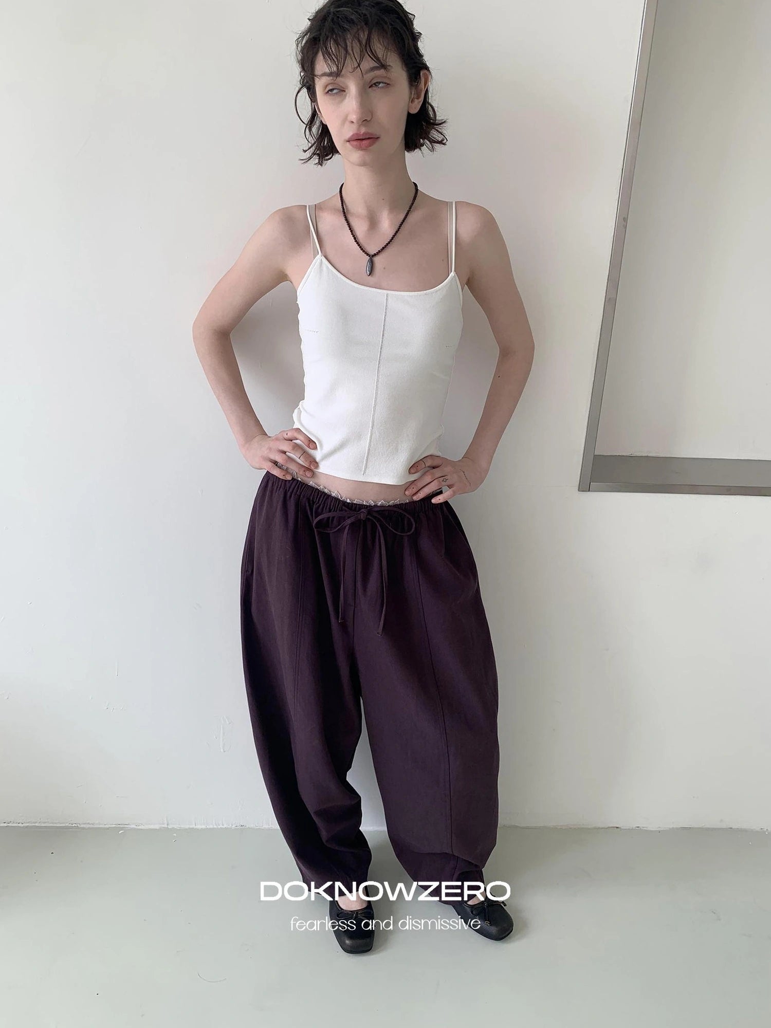 DKZ OFFICIAL Lace Panel Relaxed Fit Pull On Trousers