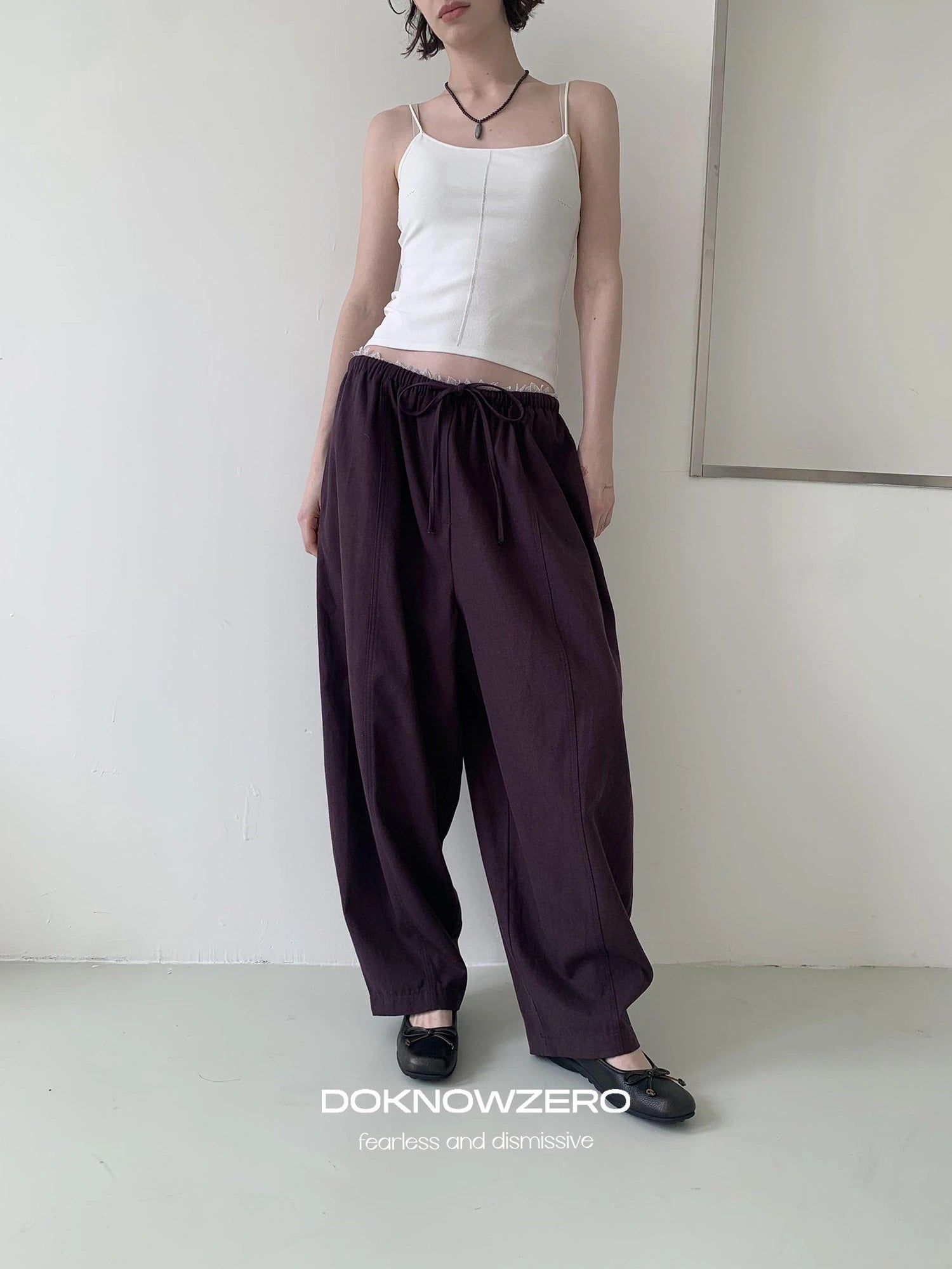 DKZ OFFICIAL Lace Panel Relaxed Fit Pull On Trousers