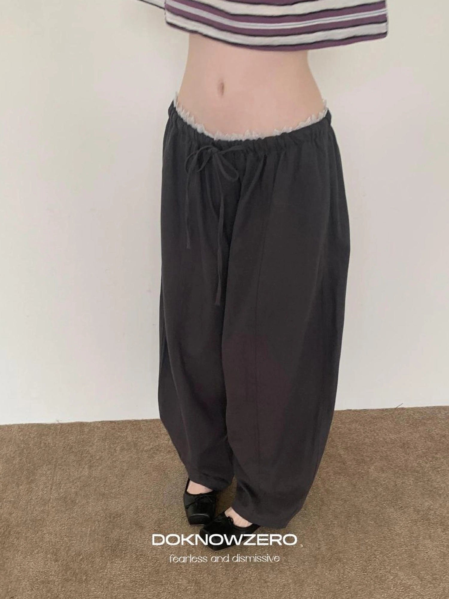 DKZ OFFICIAL Lace Panel Relaxed Fit Pull On Trousers