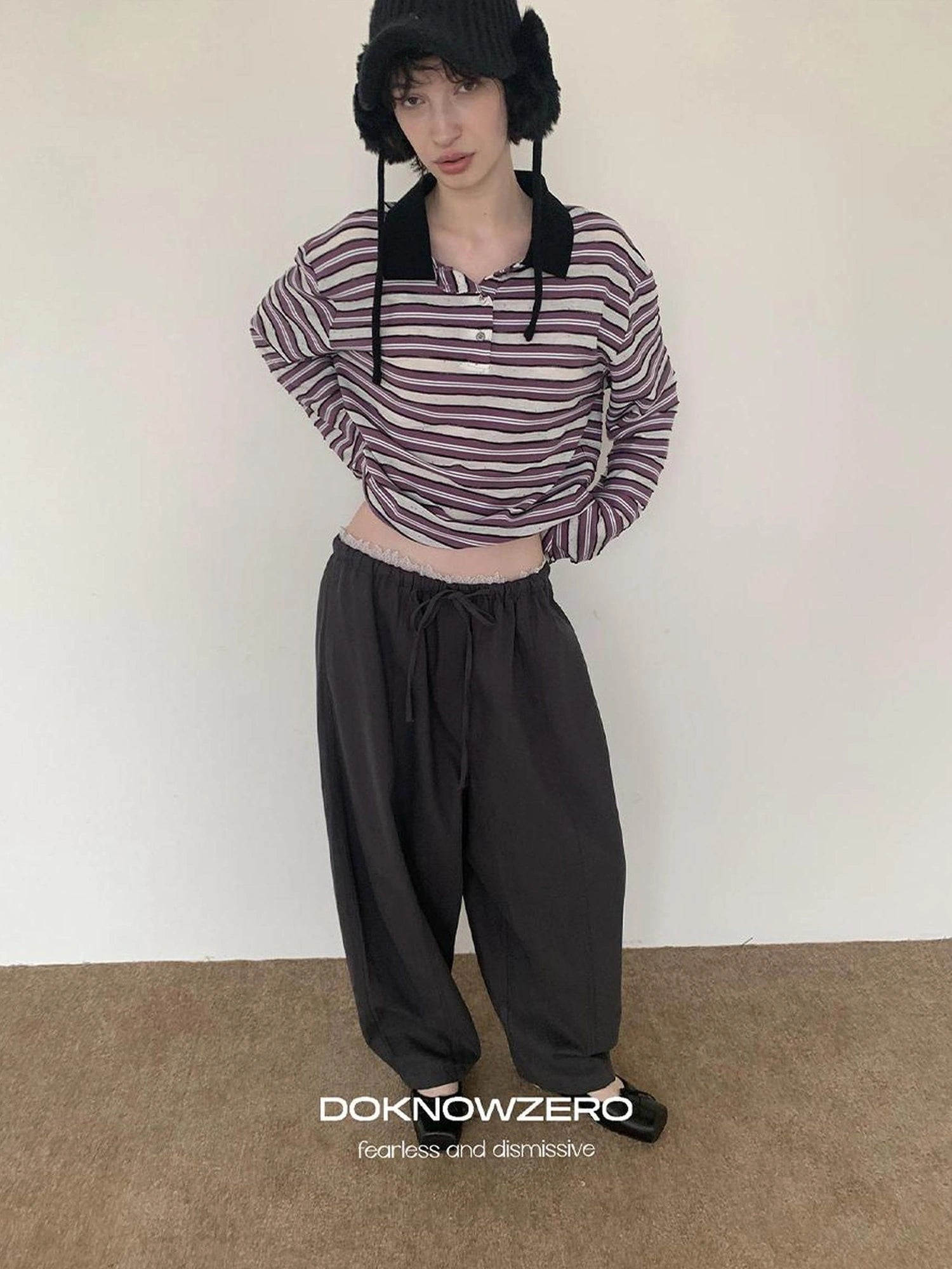 DKZ OFFICIAL Lace Panel Relaxed Fit Pull On Trousers