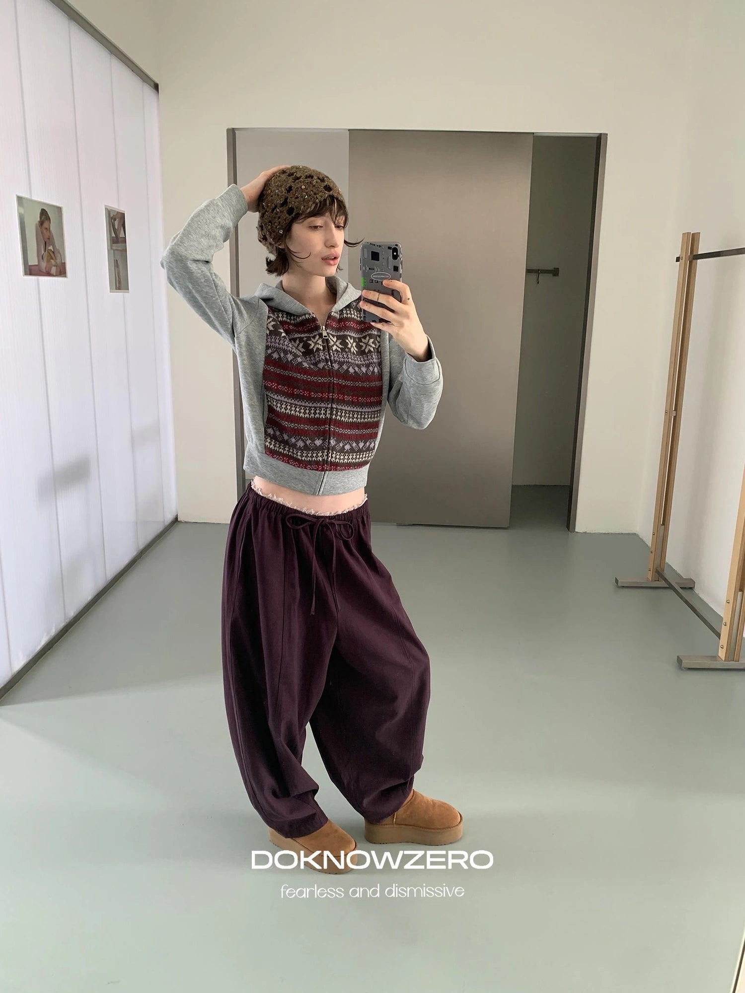 DKZ OFFICIAL Lace Panel Relaxed Fit Pull On Trousers