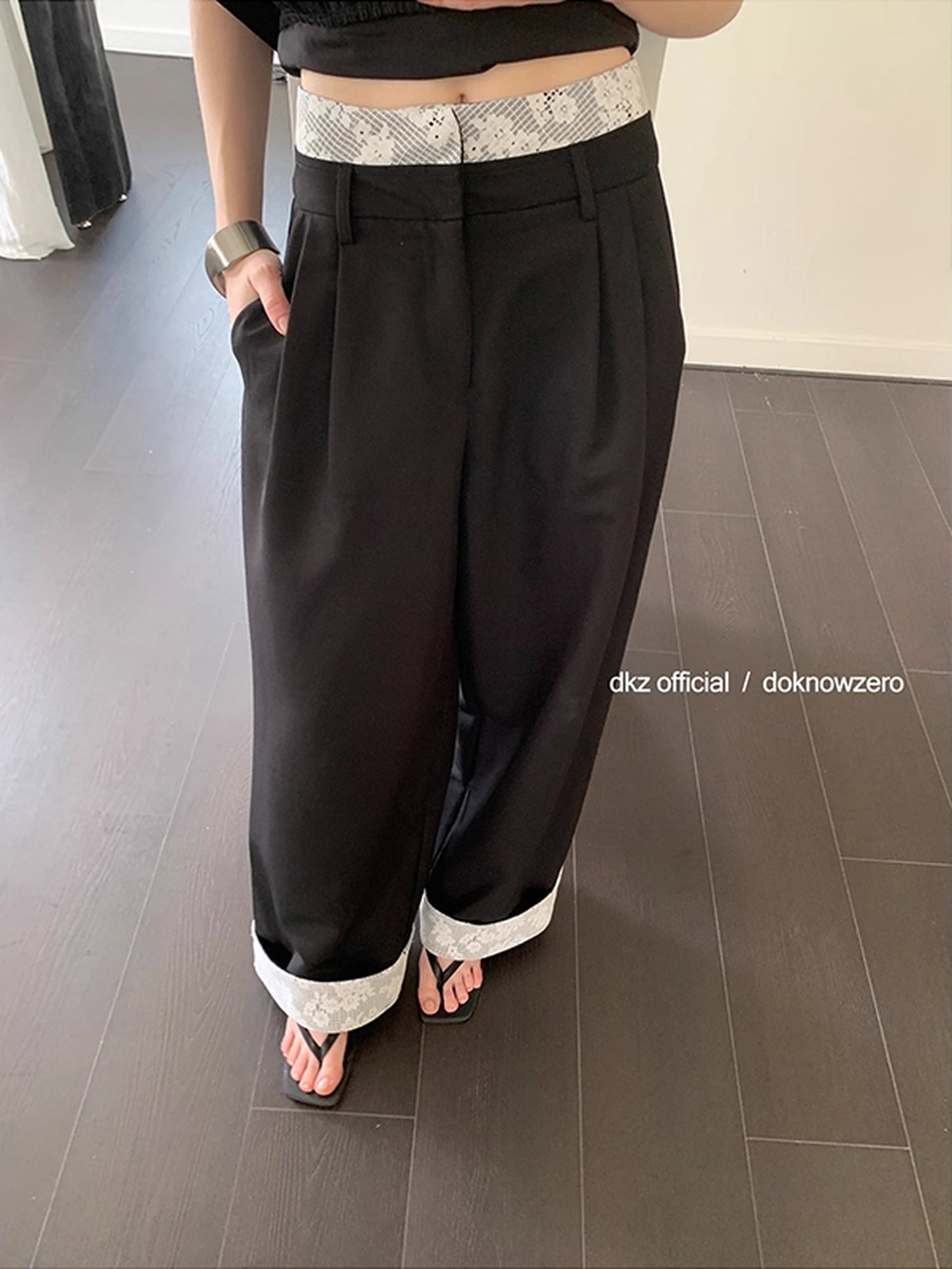 DKZ_OFFICIAL_Lace_Panel_Wide_Leg_Pants_With_Cuffed_Hem_MISSTT