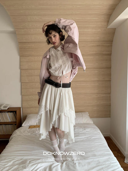 DKZ OFFICIAL Lace Paneled A Line Skirt With Asymmetric Hem