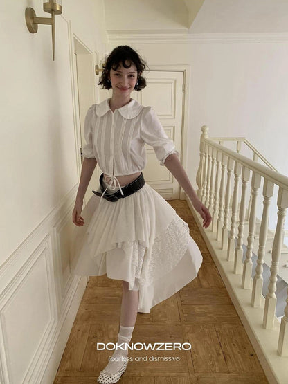 DKZ OFFICIAL Lace Paneled A Line Skirt With Asymmetric Hem